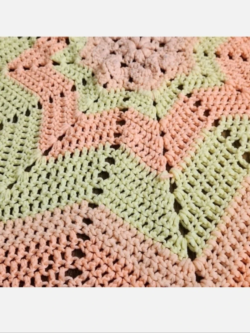 8 point Star Snowflake Crochet Knit Baby Blanket Throw Yellow Pink Peach Coral